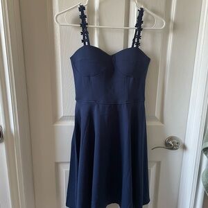 Alythea Navy Blue Dress size small s floral daisy midi mini homecoming
